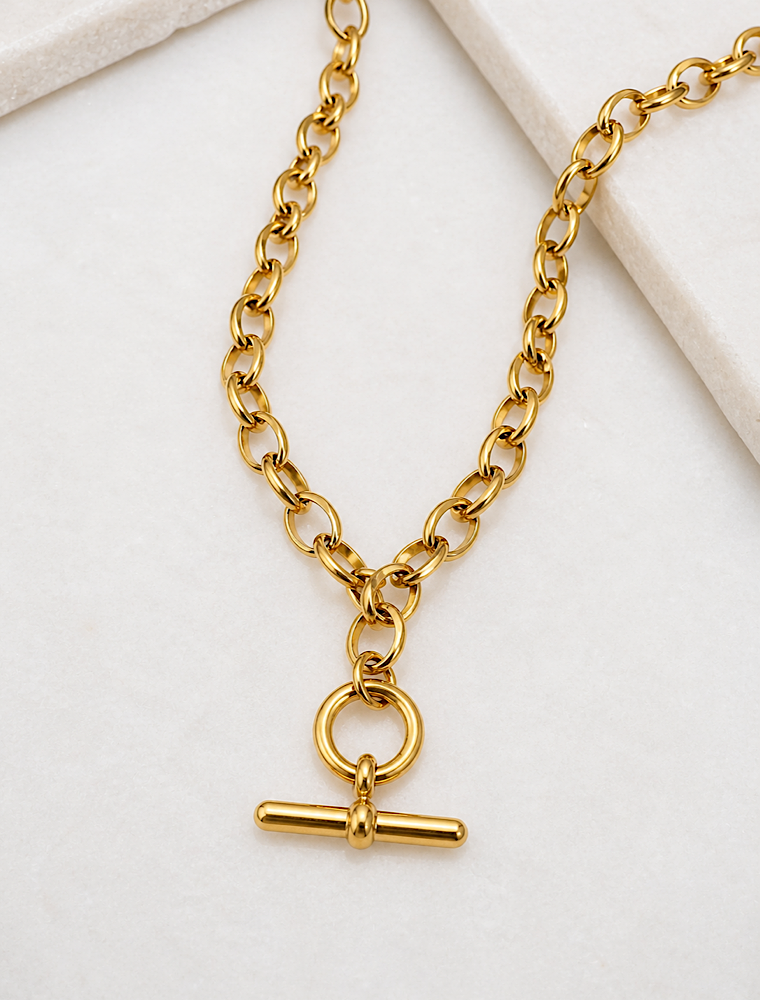 Jasmine T bar waterproof necklace-18k gold plated stainless steel. - Image 3