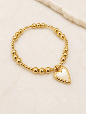 Valerie stretch bracelet with heart charm-14k gold plated.