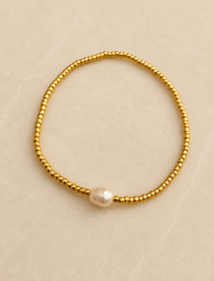 Gloria Stretch beaded bracelet-Gold Plated/pearl