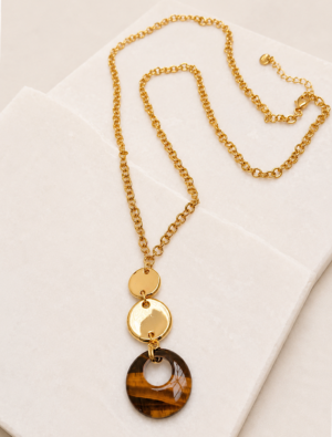 Ivy long necklace-14k gold plated/tigers eye.
