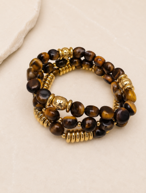 **Stack and Save 10%** Purdey set of three bracelets-14k Gold plated/tigers eye.